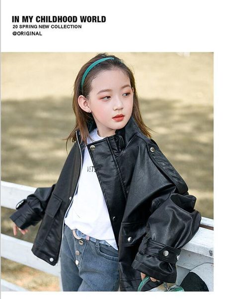 

jackets 2021 korean style girls leather coat full sleeve autumn 4-9t f715, Blue;gray