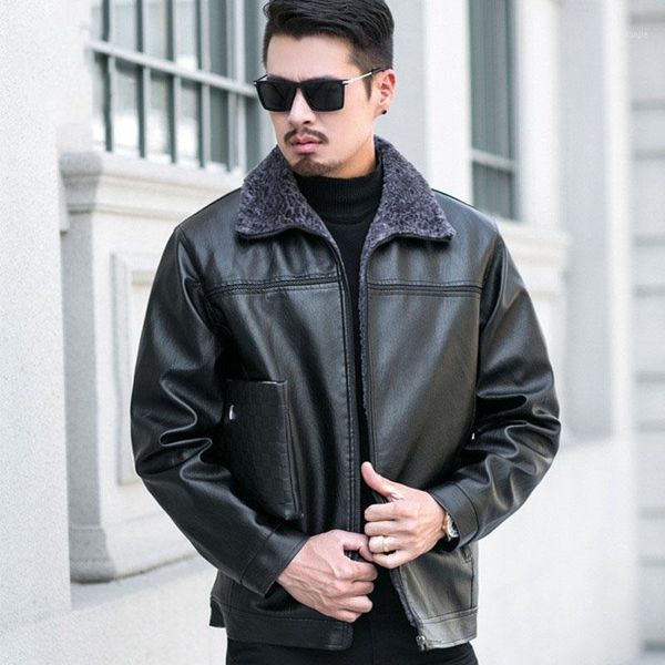 

men leather jacket winter fur collar warm coats steam punk men's pu jackets men's christmas clothes plus size deri ceket1, Black