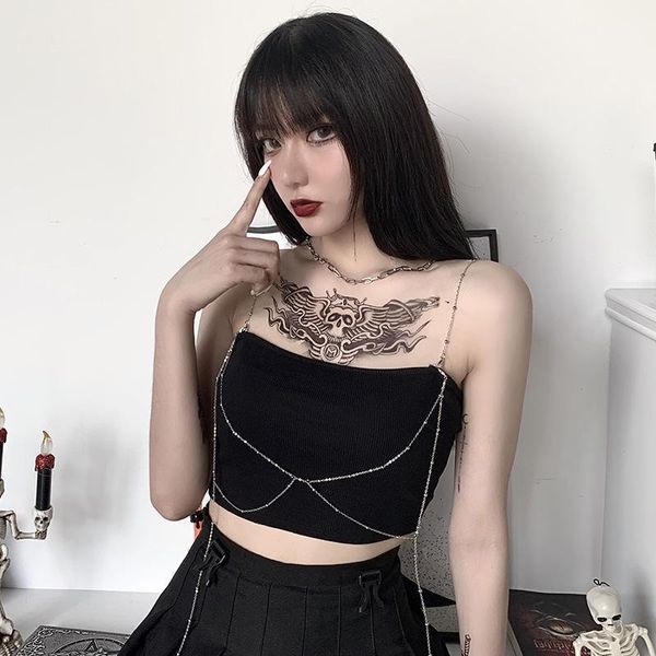 

insgirl gothic punk camisole women hipster chain suspender crop tank streetwear harajuku hip hop dark black vest femme1, White