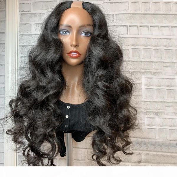

u part wig body wave human hair wigs for women brazilian 150% thick hair can be permed and dye glueless body wave wig, Black;brown
