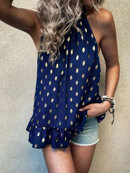 

gold dot print peplum blouse 42ks#, White