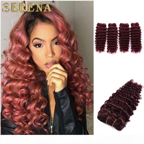 

8a grade peruvian 4 bundles 99j deep curly hair burgundy deep wave human hair weaves wine red peruvian extensions hair extensions, Black