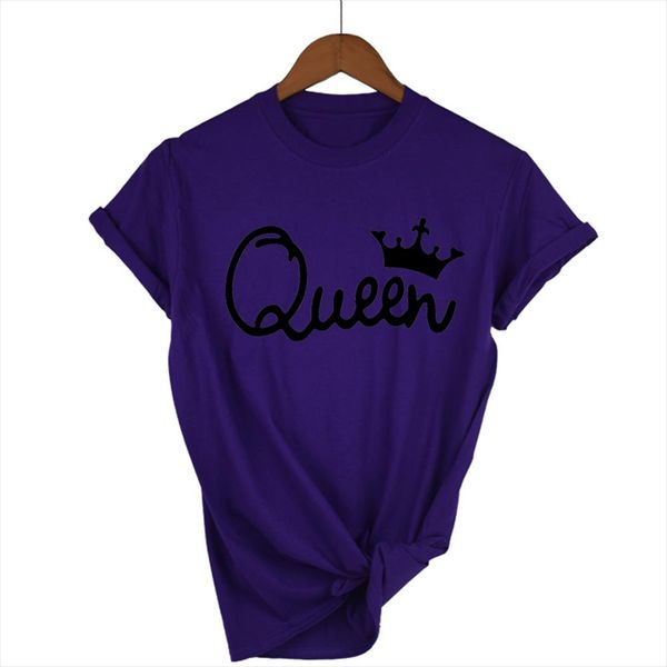 

queen couples women t shirt crown printing couple clothes summer t shirt 2020 casual o neck lovers 100% cottontee shirt, White