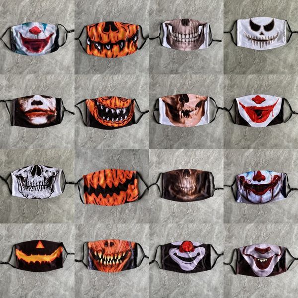 

pumpkin face clown halloween 3d skull printing mouth masks kids reusable mask