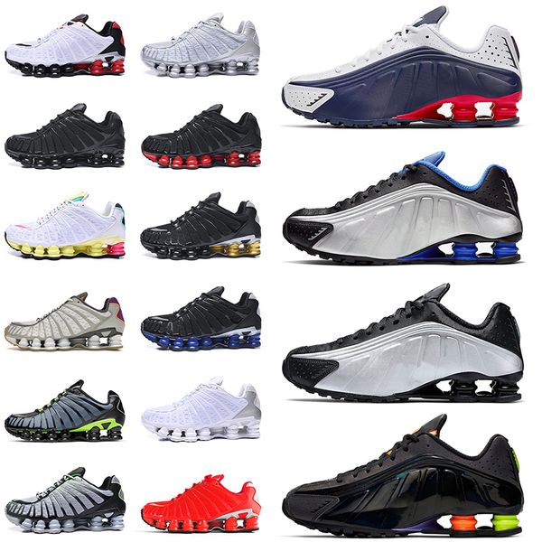 

2021 shox tl og r4 mens women running shoes racer blue navy black metallic 301 white silver trainers sport sneakers 36-46, White;red