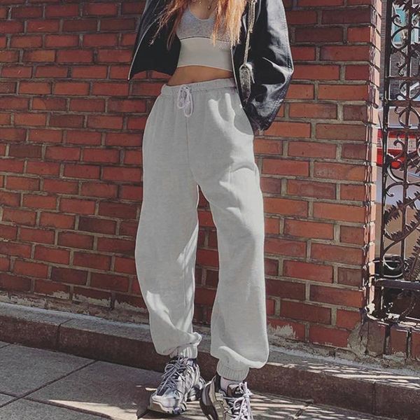 

women's pants & capris 2021 fashion hip hop joggers sweatpants women high waist drawstring street running sports casual trousers gray/b, Black;white