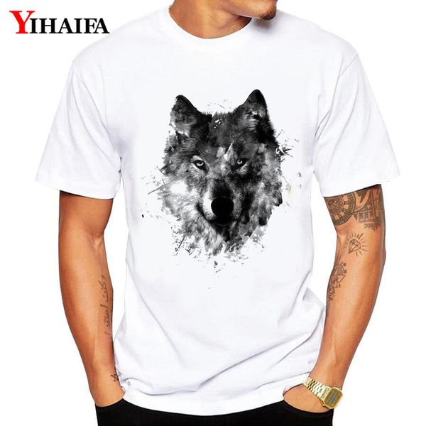

sport yihaifa brand oversized s 4xl 5xl cotton t-shirt men harajuku suit gym print foggy wolf graphic man casual tee shirts
