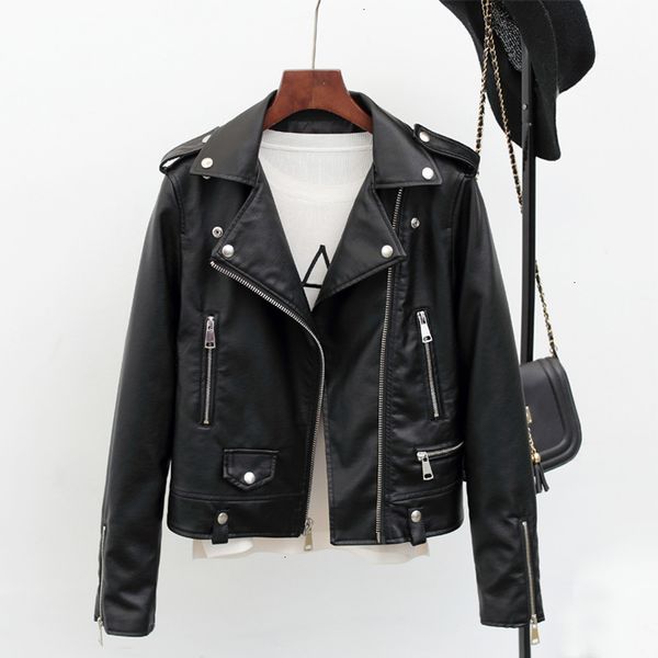 

women's synthetic leather motorcycle jacket, zipper, vintage style, 2020