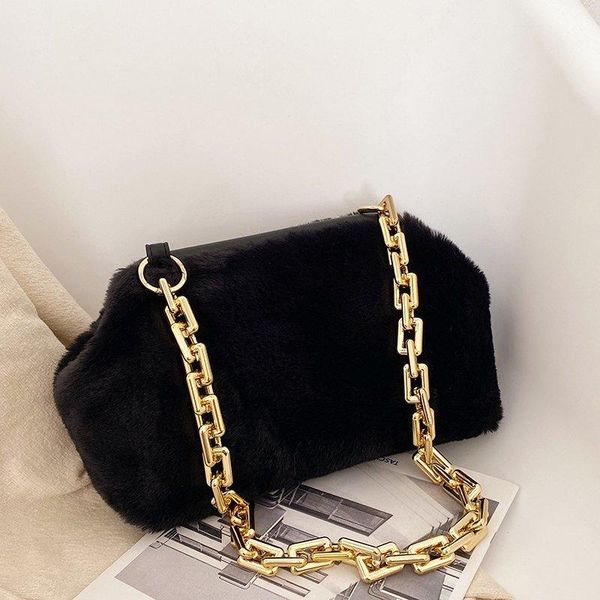 

fashion solid color soft fur shoulder bag designer hand bags for women 2020 autumn and winter chains ladies hobos