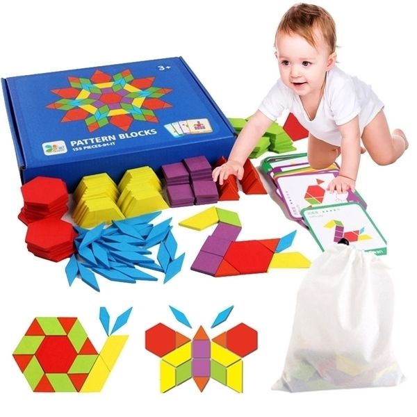 

155 pcs 3d wooden jigsaw puzzle early childhood education geometric tangram wooden game toys for children montessori learning y200413