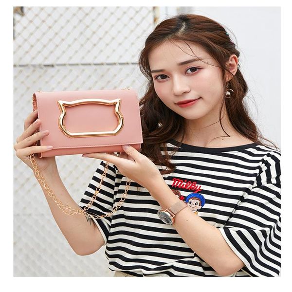 

new metal cat head women's shoulder bag net red same style mini women's small square bag pu messenger