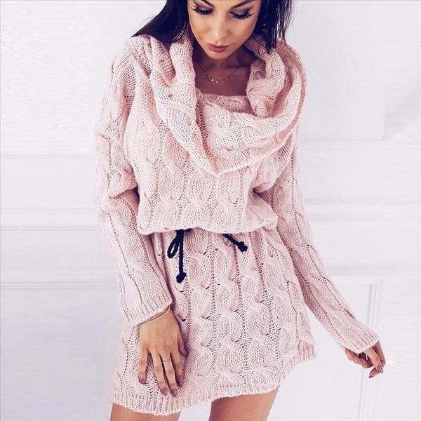 

winter women turtleneck knitted sweater casual solid long sweater dress female long sleeve jumper pullover knit dress pull femme, White;black