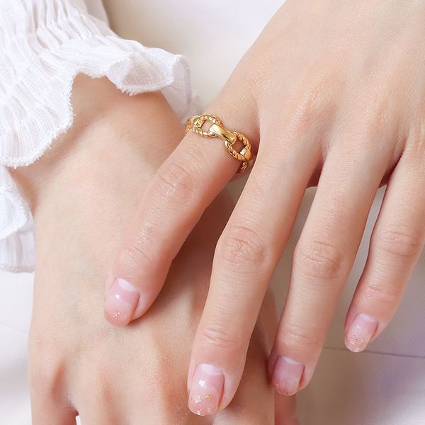

korean insfeng chain titanium steel ring, female plated 18k gold, opening adjusting index finger ring a127, Silver