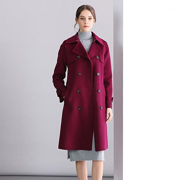 

women's coat new double-sided wool coat autumn and winter fashion double-breasted belt long women's wool1, Black