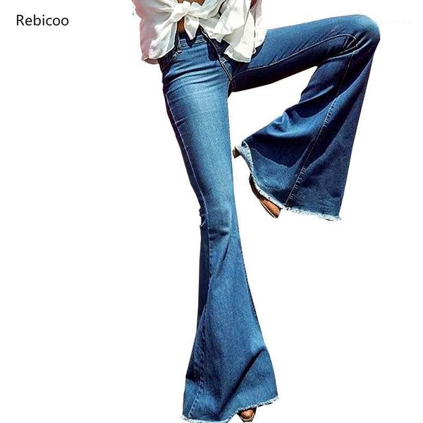 

women's jeans rebicoo women flare female casual slim stretch fashion ladies vintage washed skinny long denim pants spring autumn1, Blue