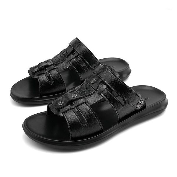 

sandals mens sandales sandles on em leather big shoe casual couro slippers slip roman vietnam handmade samool for sandalias dress1, Black