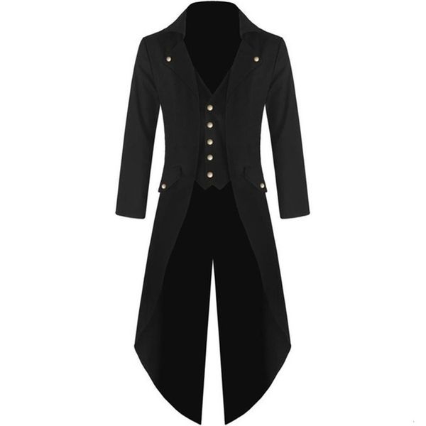

2019 men vintage gothic long jacket autumn retro cool uniform costume trench coat steampunk tailcoat button coat male costume#g3, Tan;black