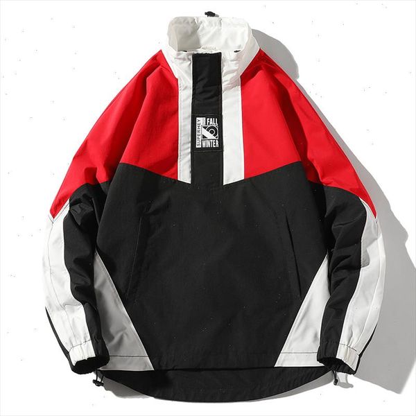 

men hip hop streetwear jacket coat color block patchwork harajuku jacket windbreaker oversized track jacket pocket autumn, Black