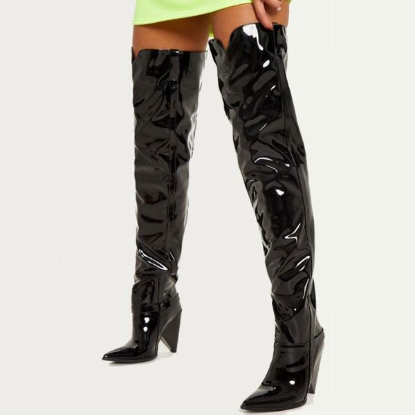 

brand new fashionable party winter shoes boots big size 43 pointed heels high heel toe over the knee long boots women, Black