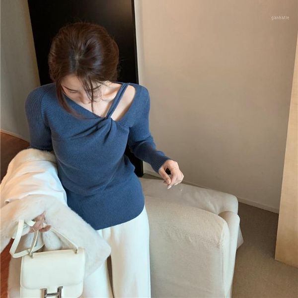 

ladies knitted asymmetric slim winter clothes women korean sweaters blue pullovers long sleeve fashion brand female new1, White;black