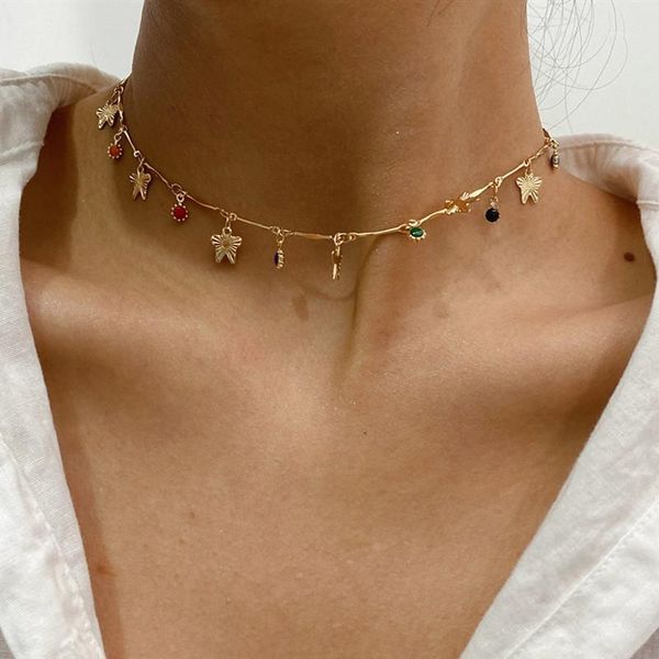 

chokers women fashion colorful crystal beads butterfly pendant clavicle chain necklace choker sweet jewelry gifts1, Golden;silver
