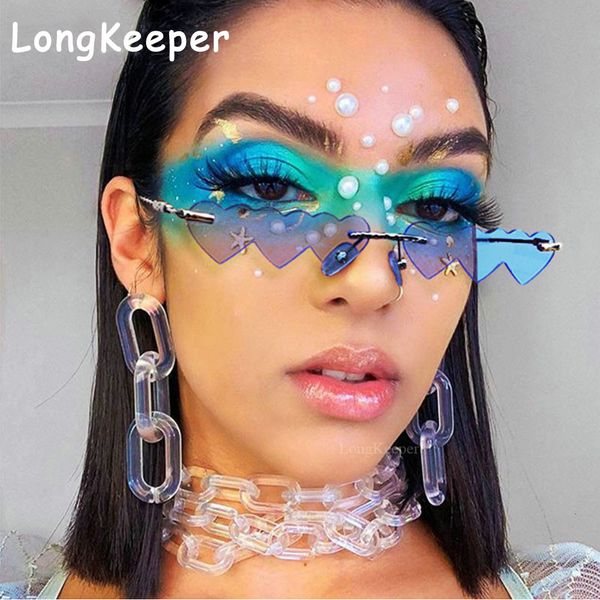 

black friday small rimless sunglasses women 2020 vintage heart unique steampunk sunglasses men frameless punk glasses shades uv400, White;black