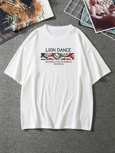 

men cartoon and slogan graphic tee 80gq#, White;black