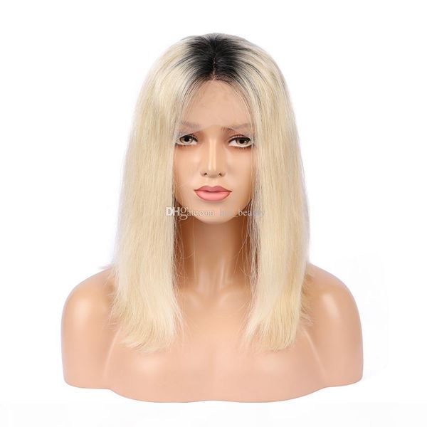 

two tone blonde ombre human hair wig glueless wigs blonde straight full lace wig blonde front lace wigs, Black;brown