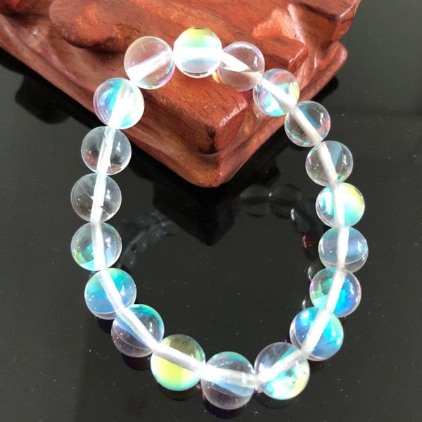 

nice handmade women's 10mm moonstone natural stone beaded round beads stretch bracelet femme charm bangle bracelets wrap jewelry, Black