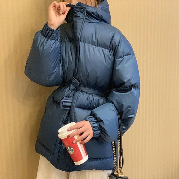 

2020 new women solid oversize parkas winter down sashes hooded jacket thick female warm fashion black coat parkas overcoat