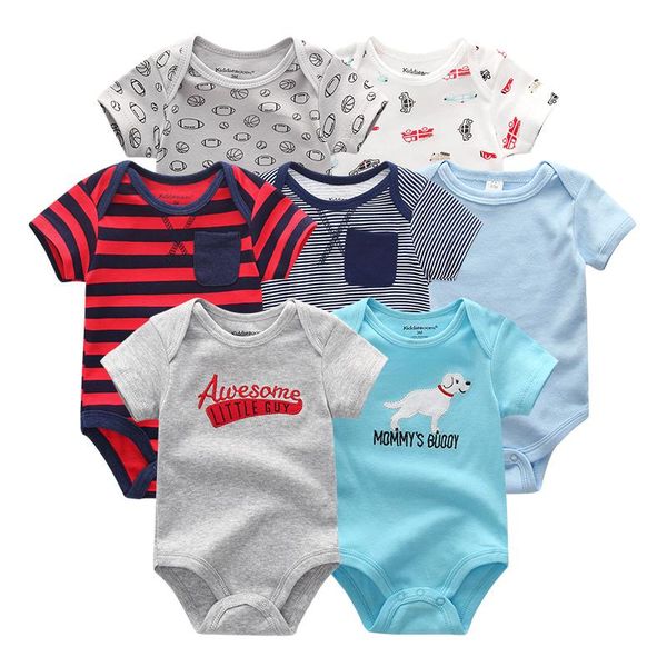 

7 pcs/lot baby boy clothes newbron 2020 summer 0-12m baby rompers short sleeve roupa de jumpsuit girl clothes, Blue