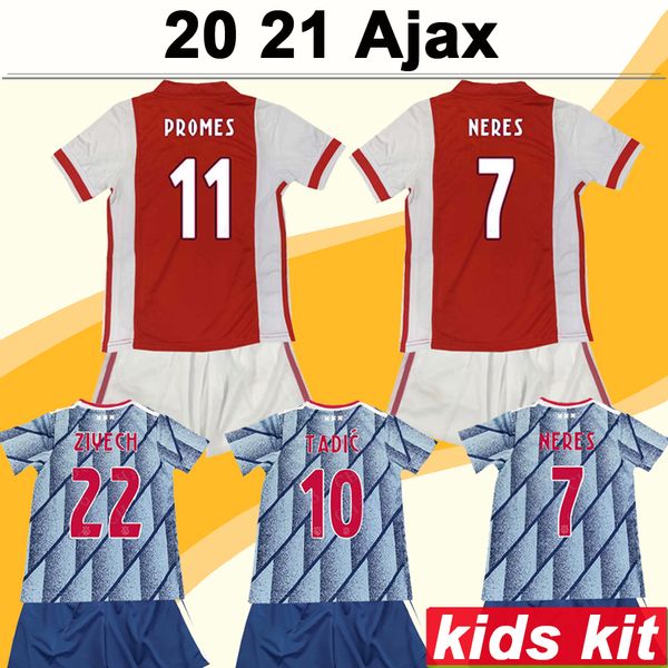 

20 21 ziyech tadic kids kit soccer jerseys dolberg neres de ligt dolberg home away football shirt huntelaar de jong socks training wear, Black