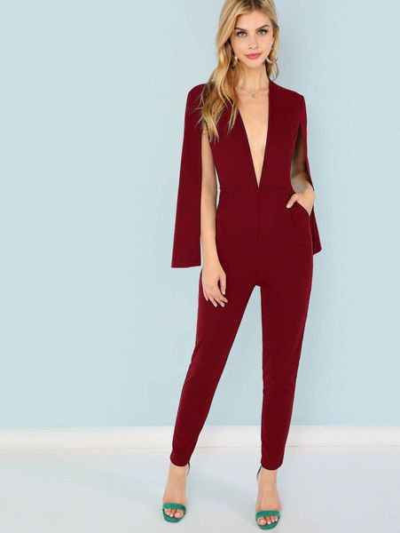 

plunging neck cloak sleeve jumpsuit c9qu#, White