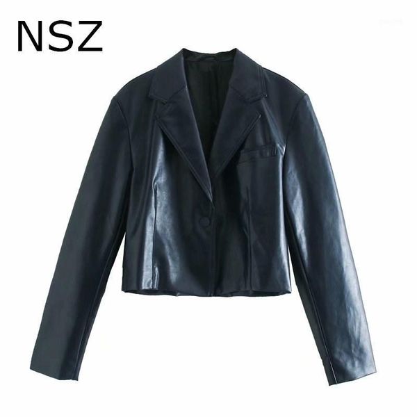 

nsz women oversized black pu faux leather blazer crop jacket short artificial fur coat fall fashion short outerwear1