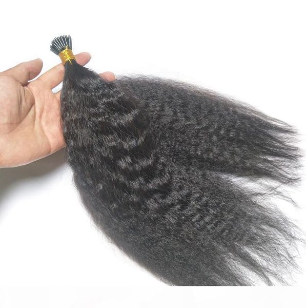 

invisible remy kinky curly i tip human hair extensions virgin hair extension natural hair blonde i tip 1g s 100g coarse yaki keratin, Black