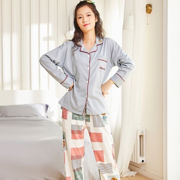 

conlia women's cotton pajamas long sleeve pants home clothes printed loungewear sleepwear spring summer t200429, Black;red