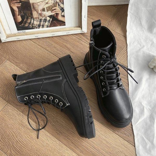 

boots cowboy black pu leather ankle women autumn winter round toe lace up shoes woman fashion motorcycle platform botas1