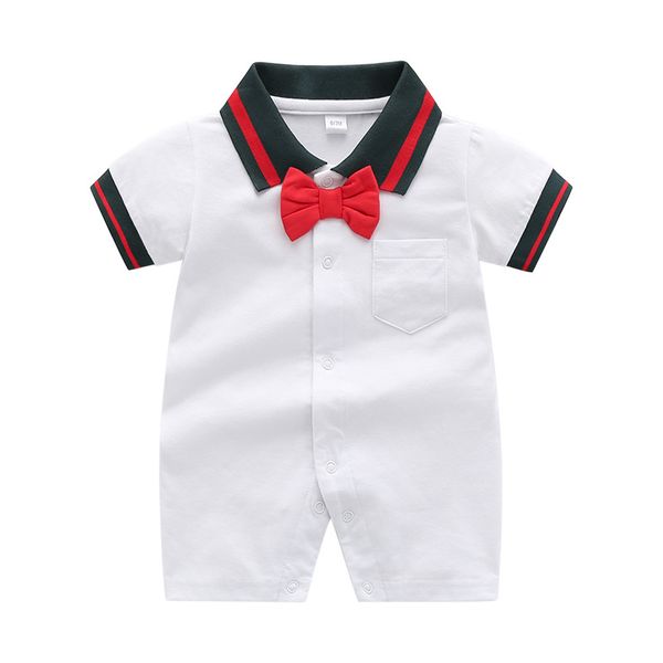 

summer baby boys designer romper fashion infant stripe bow tie short sleeve romper newborn gentleman onesie climb clothes c6799, Blue