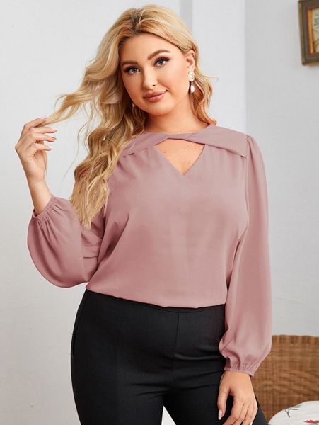 

plus keyhole neck lantern sleeve o6bx#, Black