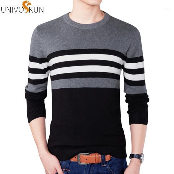 

univos kuni 2020 winter men sweater casual round neck pullover sweater longsleeve fit slim patchwork knitted male q52391, White;black