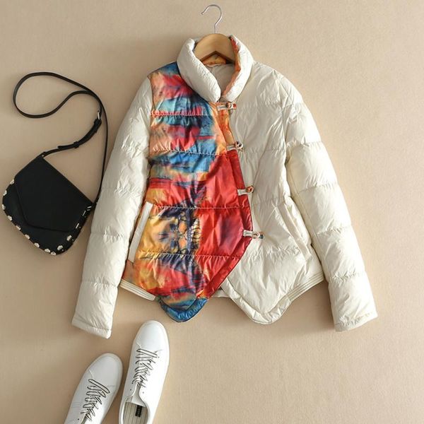 

sedutmo winter vintage duck down coat women print casual short jackets autumn fashion slim ultra light basic parkas ed1359, Black