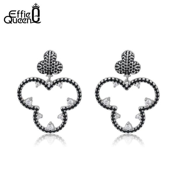 

effie queen trendy drop earrings for women poker club shape with black zircon flower big earring jewelry pendientes de229, Silver