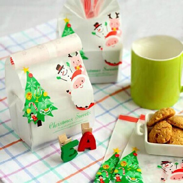 

christmas decorations 50pcs stand up tree santa claus gift bag merry cellophane cute cookies biscuit cake plastic for xmas1