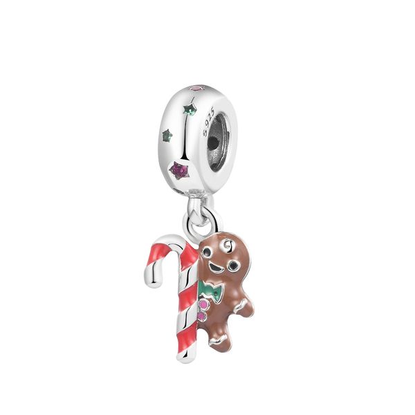 

sterling silver christmas gingerbread man dangle charm beads for jewelry making fits original european snake chain bracelets & bangle woman, Black