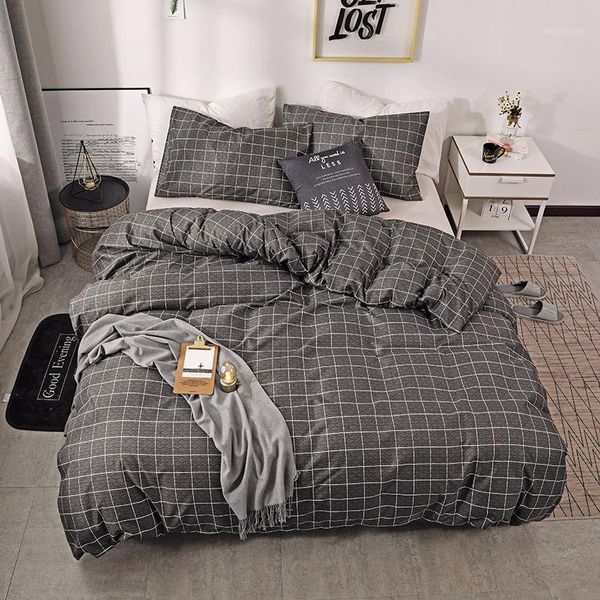 

fashion plaid bed linen black bedding set home textile nordic simplicity duvet cover set quilt cover pillowcases  king size1