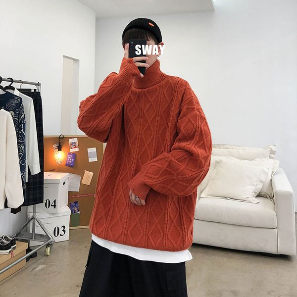 

autumn 2021 male thin new lovers turtleneck high joker sweater leisure clothing 6f6e, Black