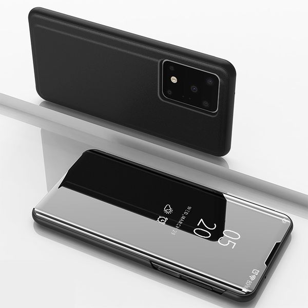 

for galaxy s20 ultra plated mirror horizontal flip leather case with holder