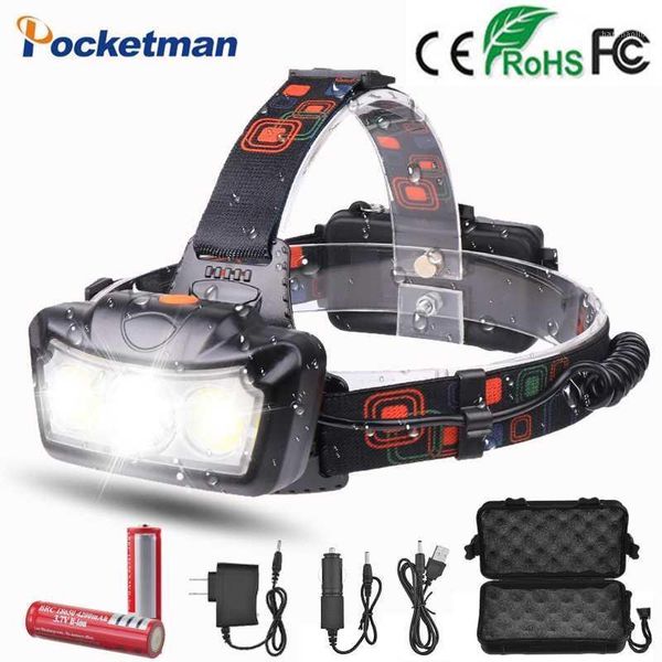 

headlamps powerful headlight headlamp led rechargeable t6 cob head torch lamp waterproof power by 2*18650 battery1