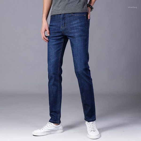 

men's jeans summer business straight tube casual loose size men's middle-aged korean version of thin trousers youth pants trend1, Blue