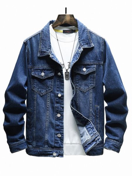 

men 1pc flap pocket denim jacket e3gu#, Blue